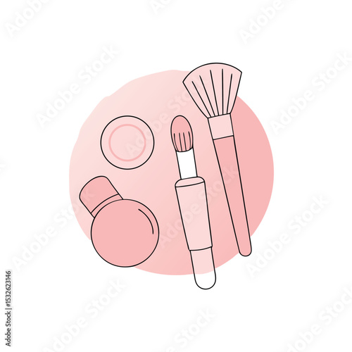 Delicate pink makeup tools vector illustration on a softly colored background