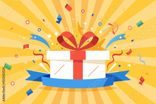 Gift Campaign Vector Illustration with Confetti and Japanese Text