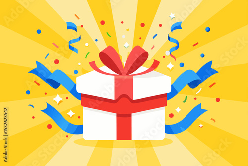 Gift Campaign Vector Illustration with Confetti and Japanese Text