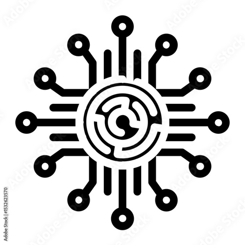 Fingerprint within AI circuit, indicating biometric intelligence and identity verification.