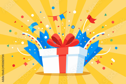 Gift Campaign Vector Illustration with Confetti and Japanese Text