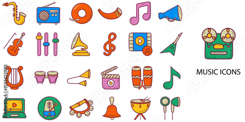 Music simple concept 24 color icons set .Vector illustration.