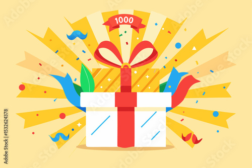 Gift Campaign Vector Illustration with Confetti and Japanese Text