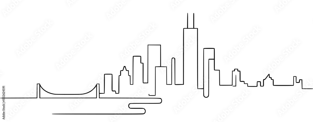 Obraz premium Simple line drawing of chicago skyline