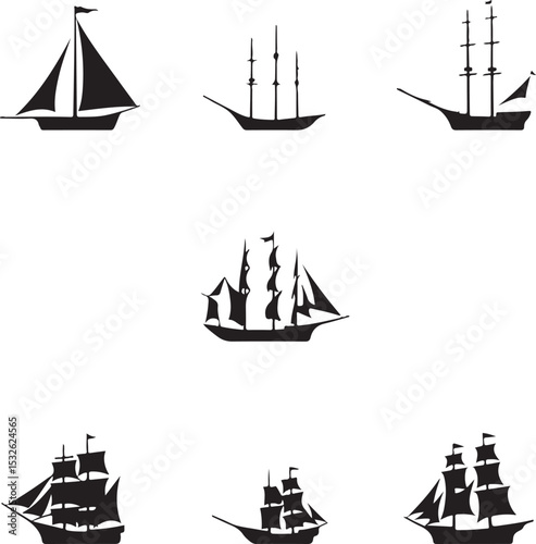 Vintage Sailing Ship Silhouettes – Black & White Nautical Vector Set

Old and Modern Ship Illustrations – Maritime Silhouette Collection

Historic Sailboat and Cargo Ship Silhouettes – Nautical Vector