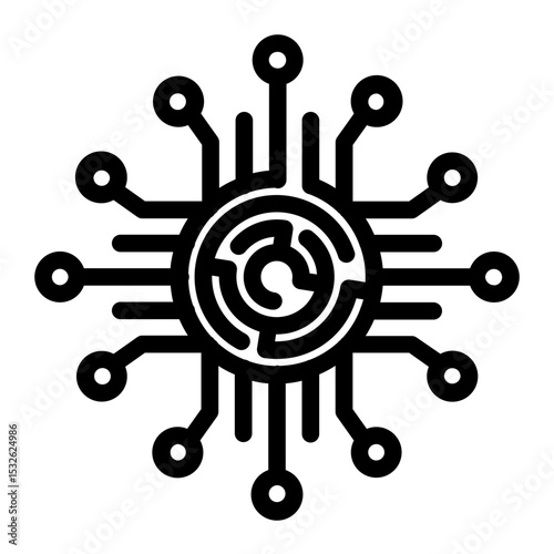 Fingerprint within AI circuit, indicating biometric intelligence and identity verification.