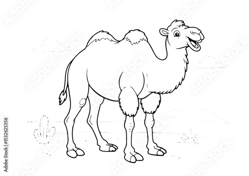 camel cartoon outline line art coloring page for adult childern kids, vector illustration, white background