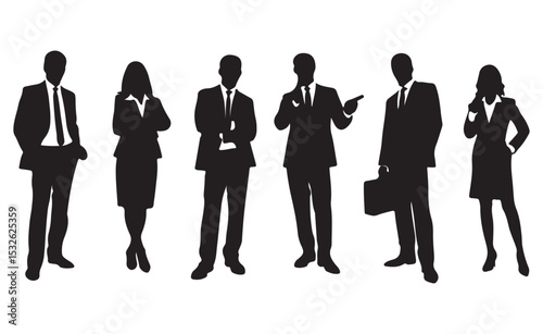 Silhouetted business people in formal attire representing corporate professionals and teamwork