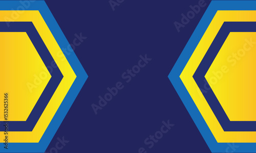 Symmetrical abstract background featuring yellow and blue hexagonal shapes on a dark navy backdrop. Ideal for business graphics, modern presentations, or technology-themed layouts.