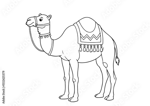 camel cartoon outline line art coloring page for adult childern kids, vector illustration, white background