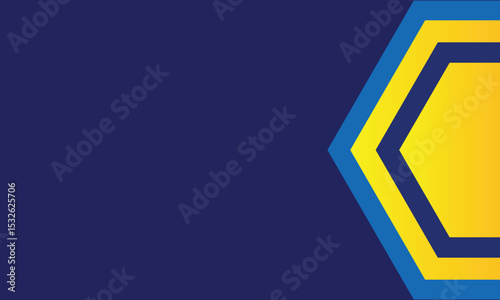 Dynamic abstract background with a bold hexagonal yellow and blue design on a dark navy backdrop. Perfect for modern presentations, business graphics, or technology-themed layouts.