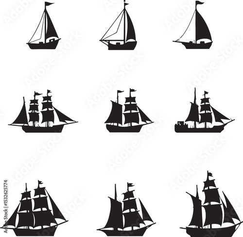 Vintage Sailing Ship Silhouettes – Black & White Nautical Vector Set

Old and Modern Ship Illustrations – Maritime Silhouette Collection

Historic Sailboat and Cargo Ship Silhouettes – Nautical Vector