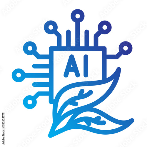 AI chip with leaf element, indicating eco-friendly and sustainable artificial intelligence.
