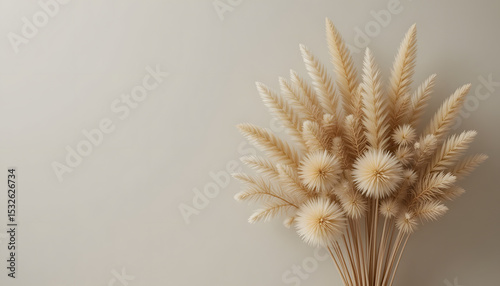 Title: Elegant Dried Flower Bouquet with Natural Textures and Earthy Tones, Minimalist Botanical Arrangement