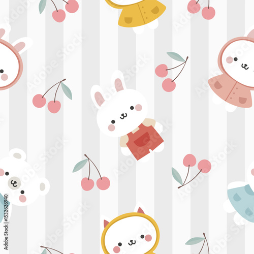 Animals Cute Seamless Pattern, adorable design for kids, vector illustration
