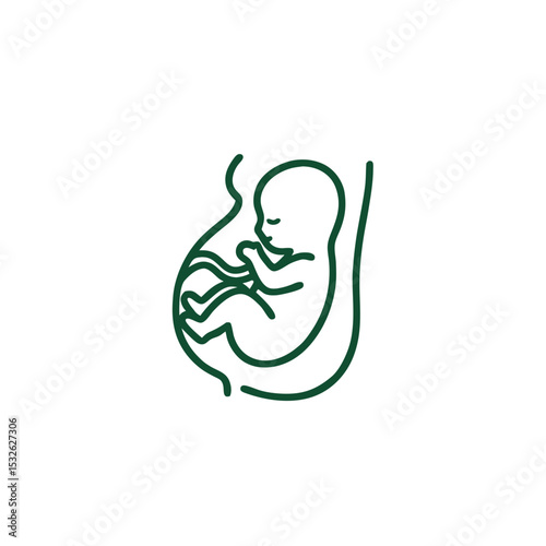 Line drawing of a fetus inside a mother's womb  