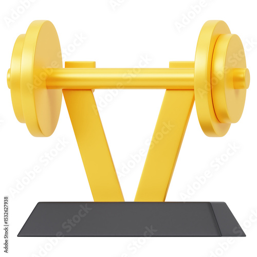 gold dumbbell 3d icon in cartoon plastic style minimal isolated on transparent white background, clipping path	