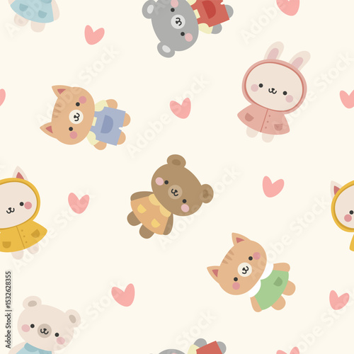 Animals Cute Seamless Pattern, adorable design for kids, vector illustration