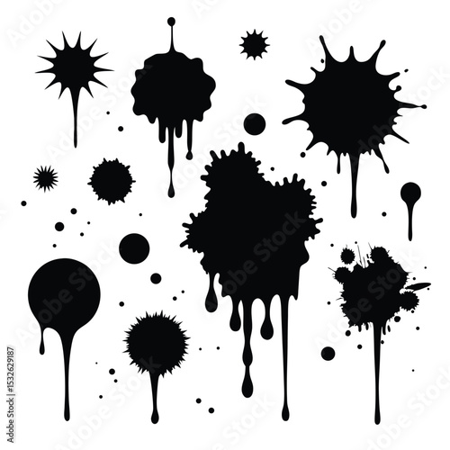 Black Paint Splatters and Grunge Effects Set