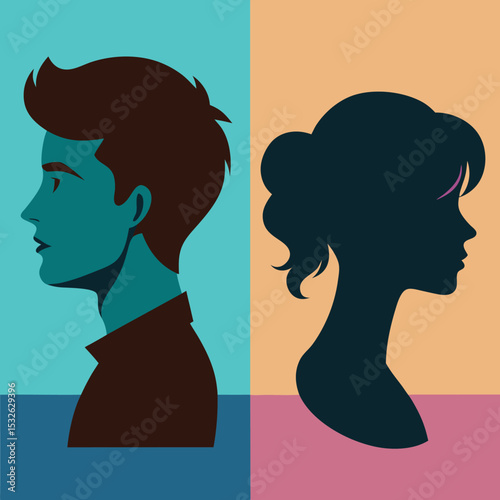 Male and Female Profile Silhouettes Set