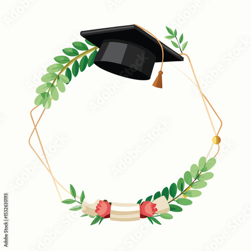 Graduation celebration design with mortarboard wreath flowers and diploma vector illustration