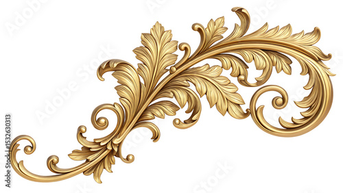 ornate gold baroque style decorative element on white background PNG. AI GENERATED