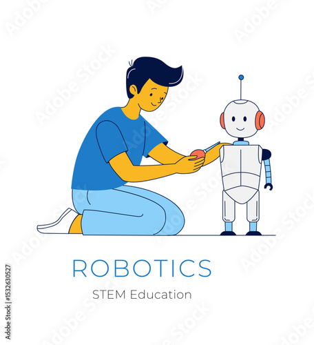 Boy Fixing Humanoid Robot STEM Robotics Project