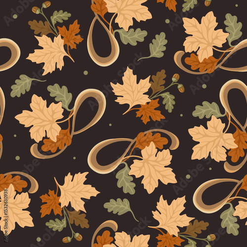 Autumnal Art Nouveau pattern. Seasonal Vintage print. Vector.