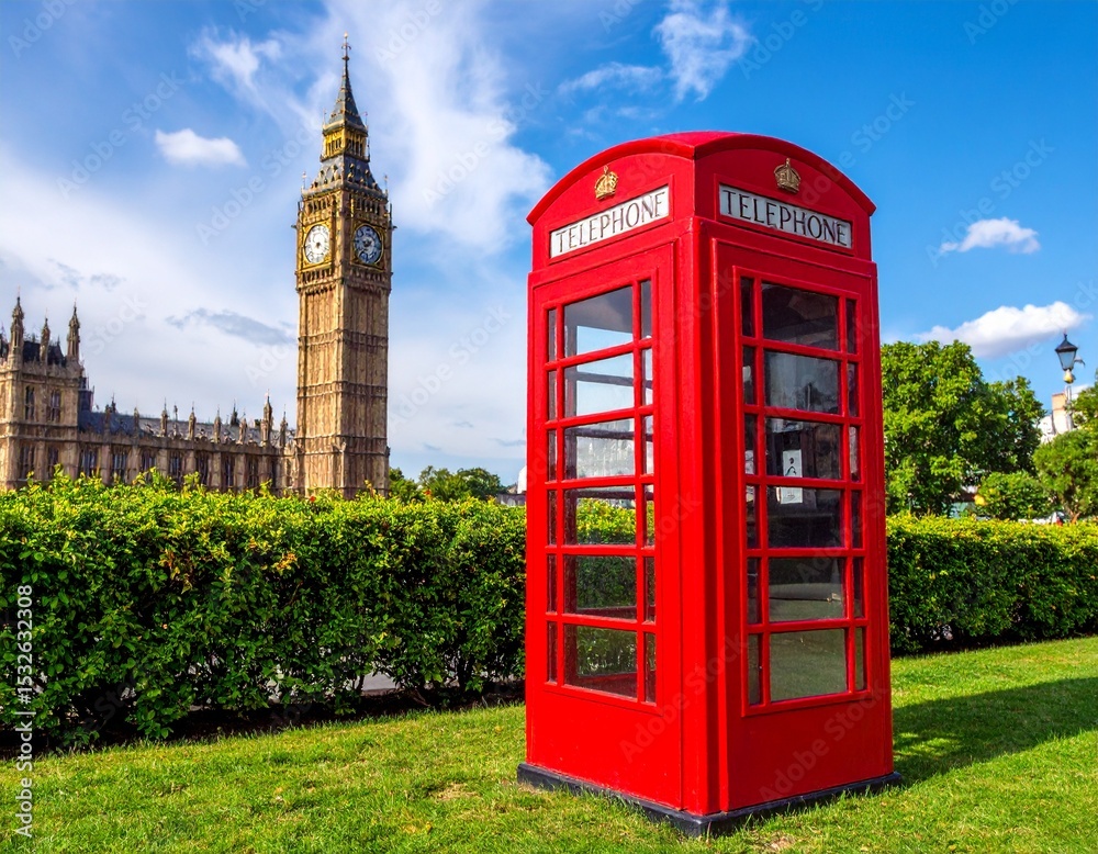 Obraz premium London Red Telephone Booth and Big Ben Clock Tower 