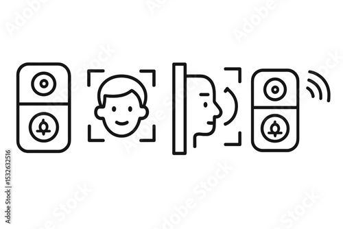 Smart doorbell icons with face recognition and voice activation vector icon illustration
