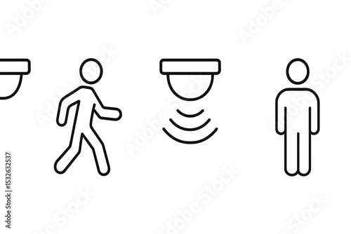 Minimalist security icons with human figures and cctv symbols on gray background vector icon illustration