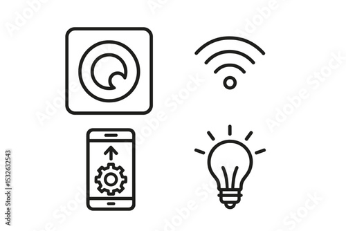 Wallpaper Mural Monochrome icons: eye, wifi, smartphone, light bulb on textured background vector icon illustration Torontodigital.ca