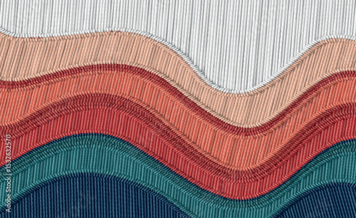 Contrast layered Abstract Waves Vector Background Embroidery Style Design