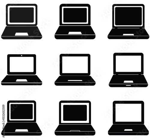 Nine Simple Black and White Laptop Icons