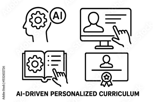 Ai-driven personalized curriculum with icons of learning and technology vector icon illustration