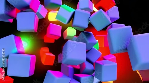 Dynamic 3D cubes shifting and blending into one another in continuous motion with changing light and color effects