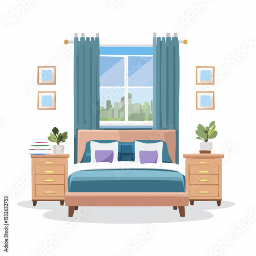 Serene Bedroom Design Organized Workspace with Teal Accents and Natural Light