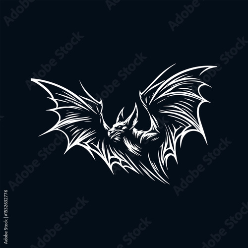 Eerie skeletal bat silhouette logo with intricate bone details and massive outstretched wings glowing against black background
