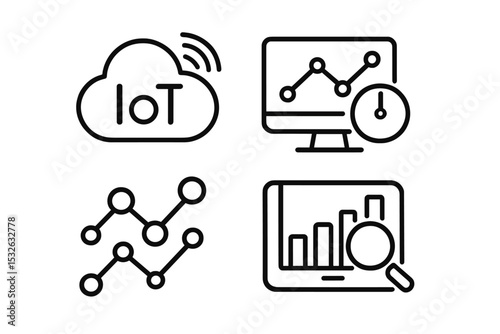 Iot cloud analytics dashboard with data visualization graphs vector icon illustration