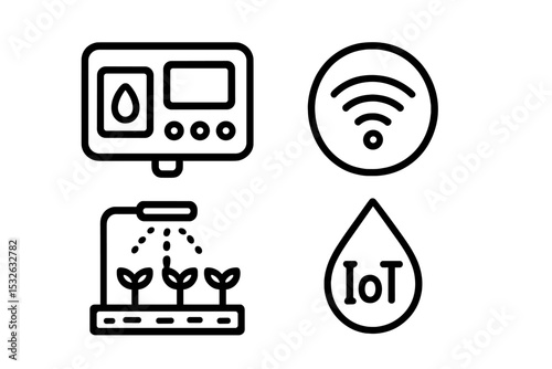 Smart iot icons for automated hydroponic plant watering systems vector icon illustration