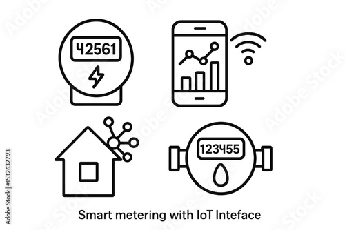 Smart metering iot interface for energy and water management vector icon illustration