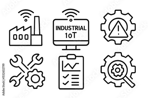 Industrial iot icons with gear, factory, and tools symbolizing technology and automation vector icon illustration