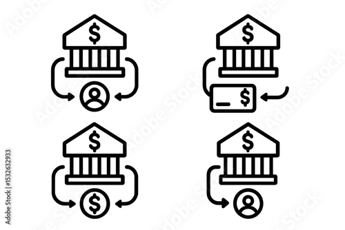 Banking and finance icon set: deposit, transaction, withdrawal symbols vector icon illustration