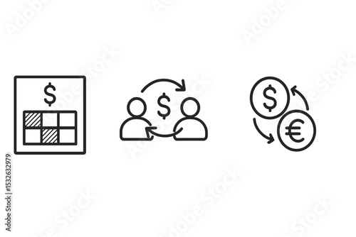 Financial icons symbolizing trade and currency exchange concepts vector icon illustration