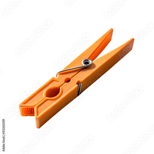 Single Bright Orange Plastic Clothespin on Transparent Background