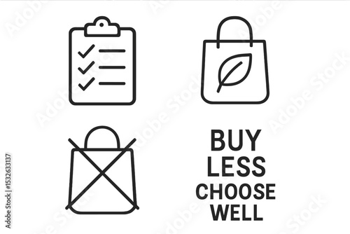 Minimalist icons: eco-friendly shopping and sustainability message vector icon illustration