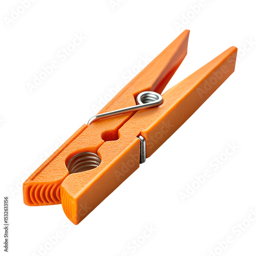 Single Bright Orange Plastic Clothespin on Transparent Background