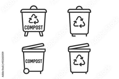Compost and recycling bin icons on dark background vector icon illustration