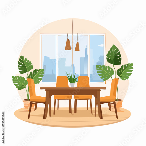 Modern Dining Room Design  Bright Space, City View, and Indoor Plants
