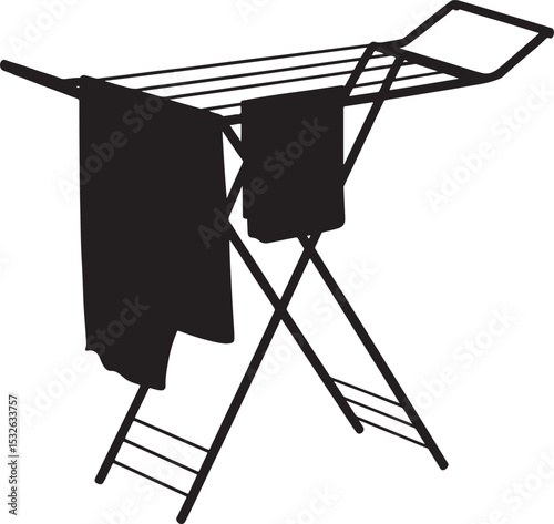 Clothes drying rack silhouette with towels.